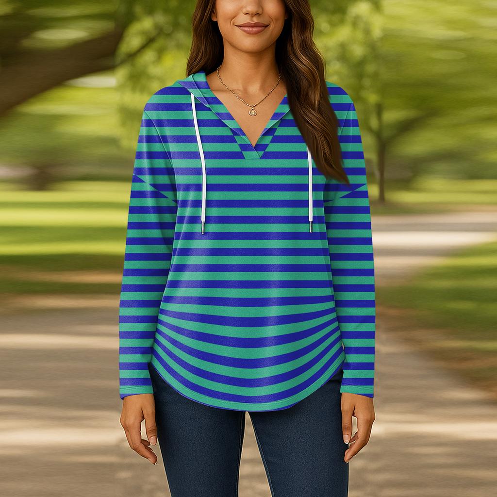 Женские модные толстовки с капюшоном V-образным вырезом с длинным рукавом и цветочным принтом на шнурке, повседневные свободные пуловеры