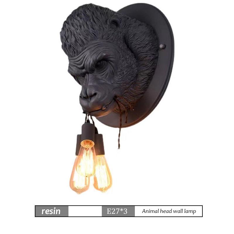 Modern Resin Led Wall Sconce Gorilla Lamp Retrohome Loft Bedroom Bathroom Bedside Home Decor Fixtures Luminaire Indoor Lighting