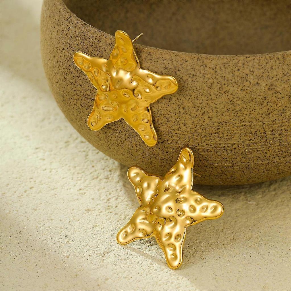 Stud Earrings, Stainless Steel Titanium Steel Five-Pointed Star Hammered Pattern Fashionable Versatile Exquisite
