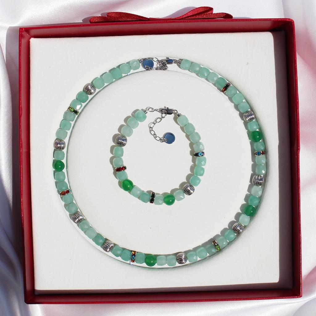 Light Luxury High Jewelry Design Natural Green Dongling Agate Beaded Necklace Exquisite Diamond Ring Bracelet 47 Gifts
