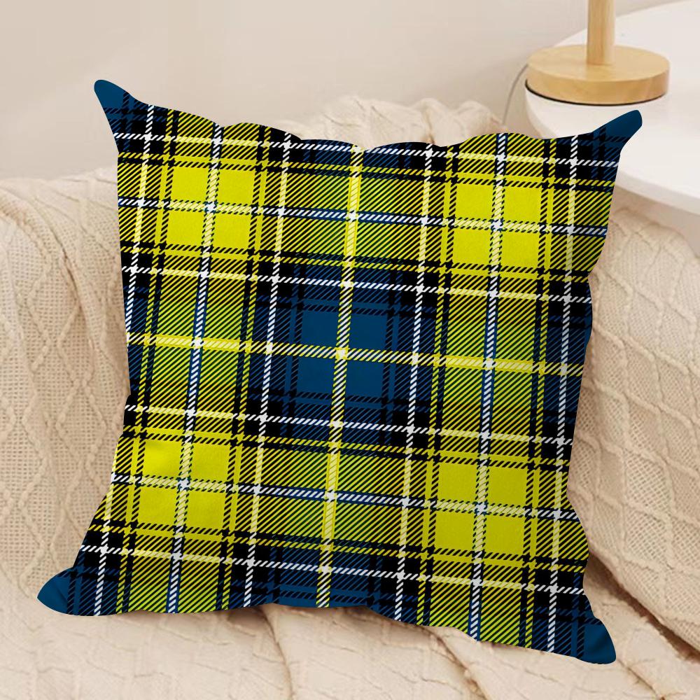Yellow Checkered Cushion Cover Pillowcase Ultra Soft Skin Friendly Fabric Cloud Like Comfort Concealed Zipper