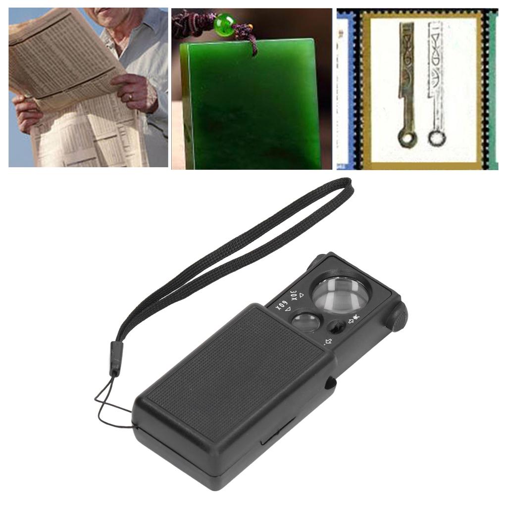 Выдвижная ювелирная лупа 30X 60X оптическая стеклянная линза увеличительные стекла со светодиодной подсветкой детектор денег