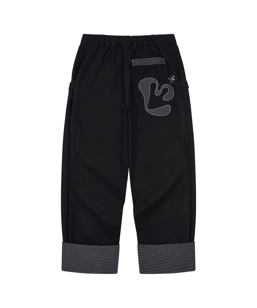 LMR Check Applique Roll-Up Two-Way Balloon Pants Black