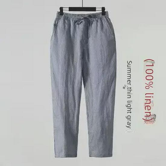 Мужские повседневные брюки свободного кроя из льна и хлопка - летние, Nine-Point, большой размер, китайский стиль