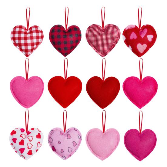 12 шт. Подвесное украшение в виде сердца из фетра, красное, розовое, с узором «буффало плейд», шарм в виде сердца для Дня святого Валентина, свадебной вечеринки, DIY-поделок