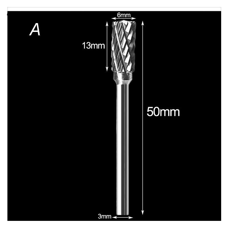 3mm Shank Drawing Tungsten Carbide Burr Milling Cutter Rotary Tool Double Diamond Cut for Dremel Metal Wood Electric Grinding