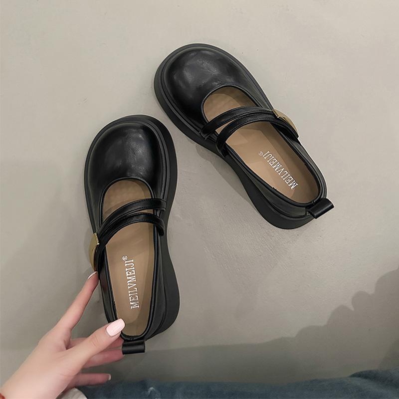Mary Jane Women's Shoes Summer 2025 New Models with Skirts Big Head Single Shoes Muffin Platform French Black Small Leather Shoes