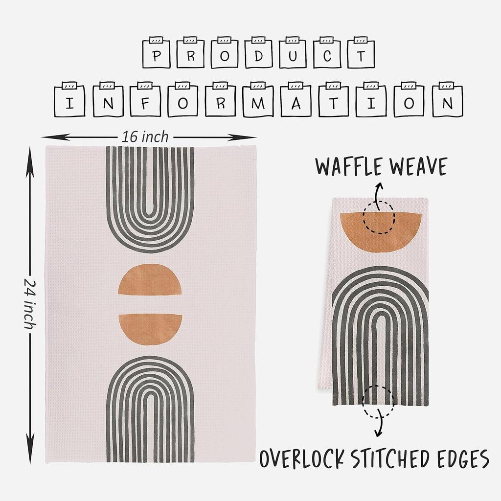 IWXYI Dish Towels, Mid Century Modern Boho Waffle Weave Kitchen 1624 Inches Set of 2, Modern Abstract Decorative Hand Towels and Dish Cloths