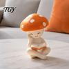Whimsical Room Accessories Meditation Mushroom Resin Figurine, Cute Red Statue for Desk Office Soft Aesthetic Bedroom Decor Living Tabletop