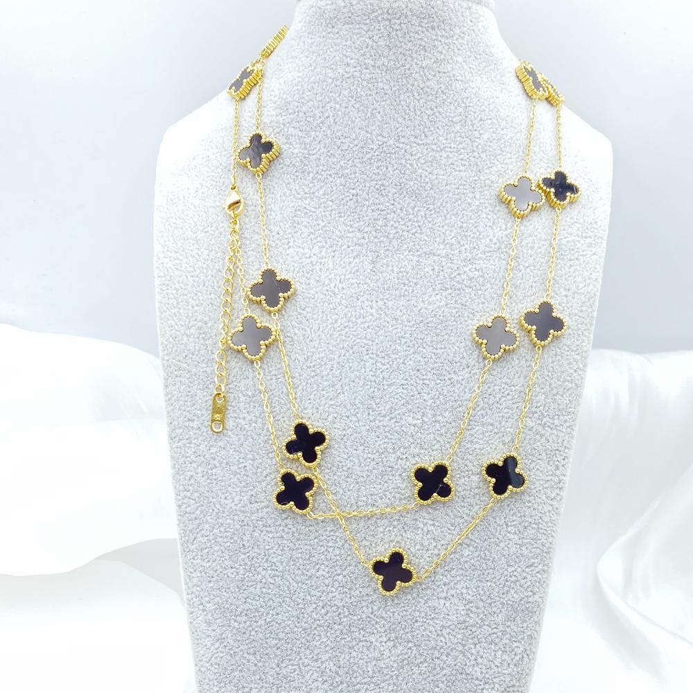 90 см титановое стальное ожерелье-клевер, модное, темпераментное, натуральное, премиум-чувство, цепочка для свитера, роскошное женское ожерелье с цветком