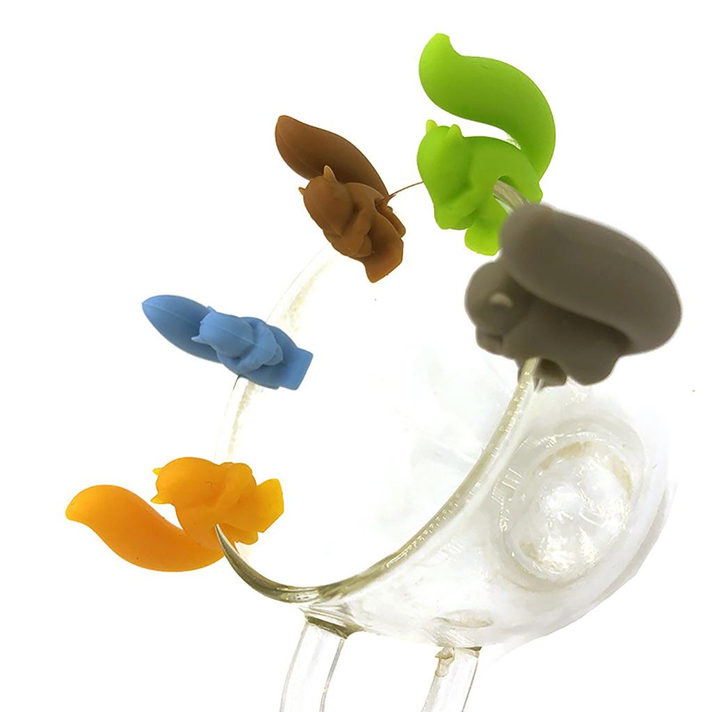 5Pcs/set Squirrels Tea Bag Hanging Holder Cup Silicone Cup Marker Kitchen Gadget