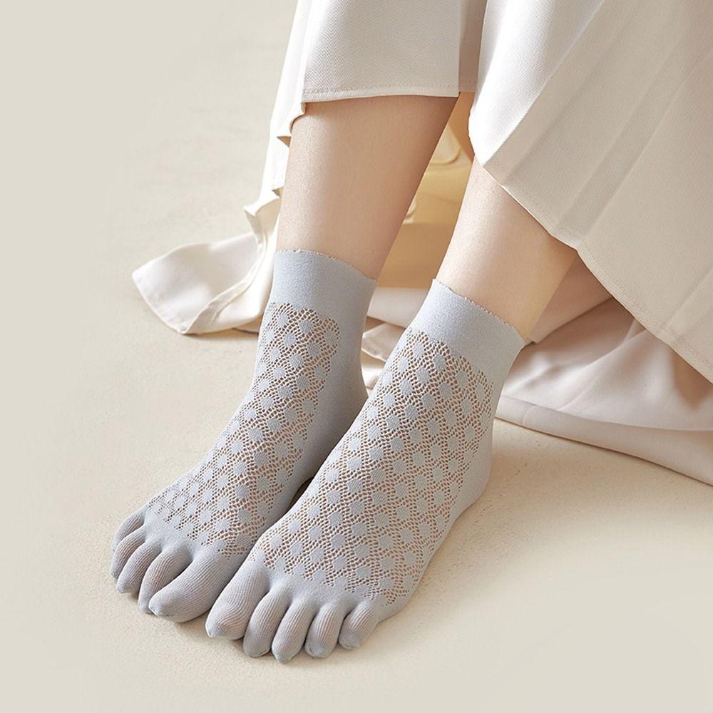 Comfortable Sweat-absorbing Mesh Velvet Cotton Solid Color Five Finger Socks Women Hosiery Breathable Thin Socks