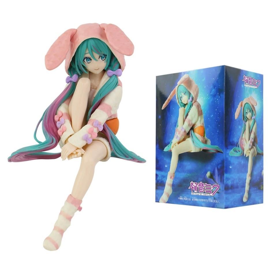 14СМ НОВАЯ Аниме ХАТСUNE MIKU Фигурка Стопор для лапши Фигурка Пижама с ушками кролика Модель Игрушка Кукла Фигурка для коллекции Подарок ПВХ