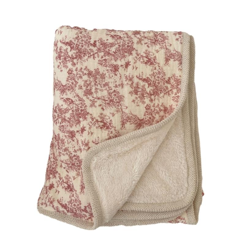 Двусторонний принт Хлопковое одеяло с крючком и фестончатым краем Универсальное двухслойное одеяло Теплое для младенцев и взрослых