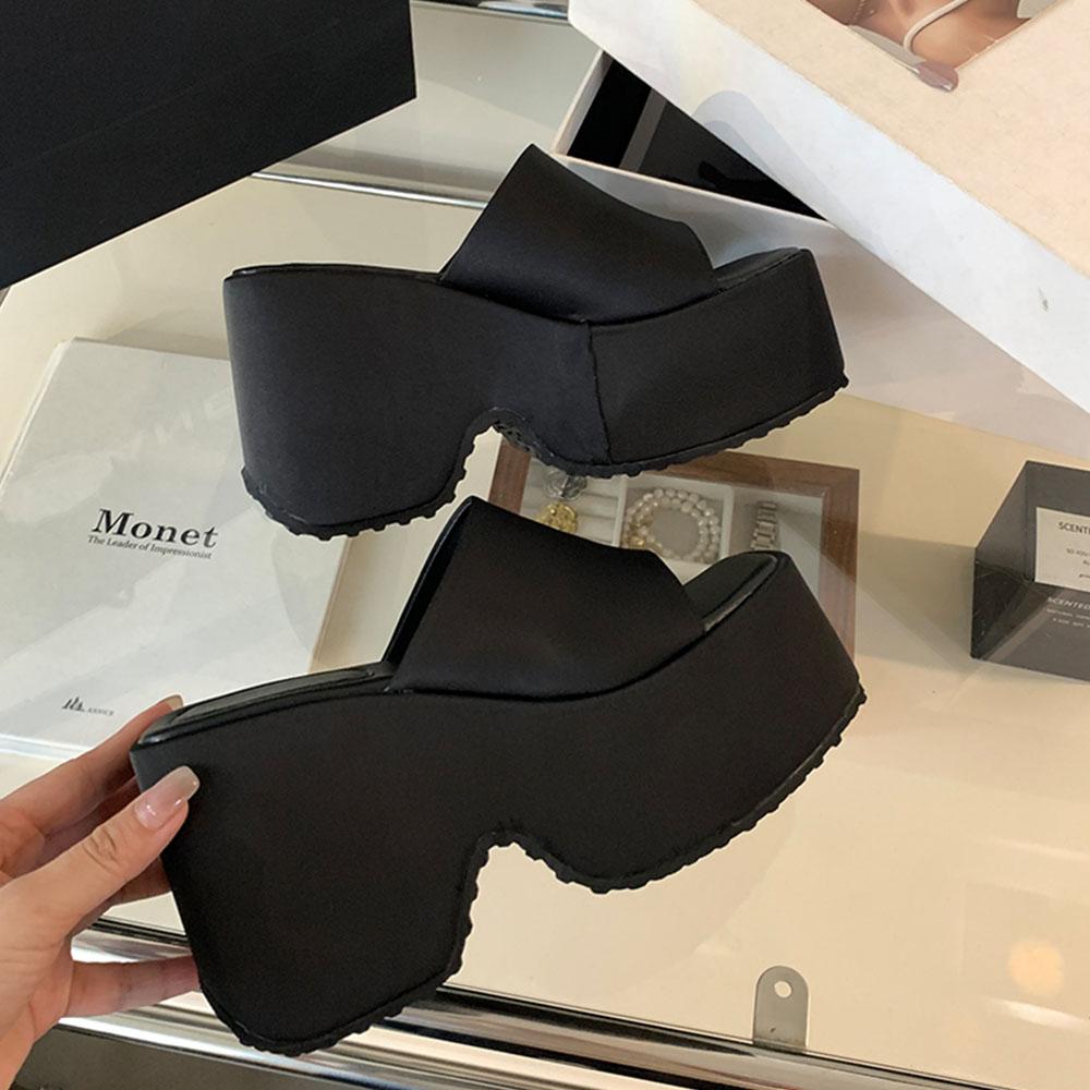 Summer Punk Chunky Platform Mule Sandals For Women Thick Heel Black Leisure Women Shoes Casual Slipper Big Size 42