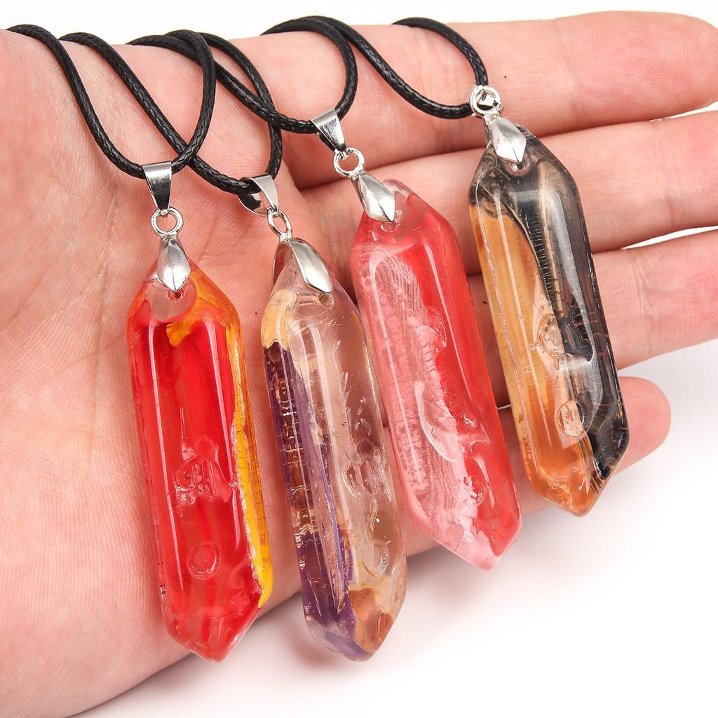 Ожерелье из натурального камня в форме шестиугольника с хрустальным кулоном-пулей для модного ношения