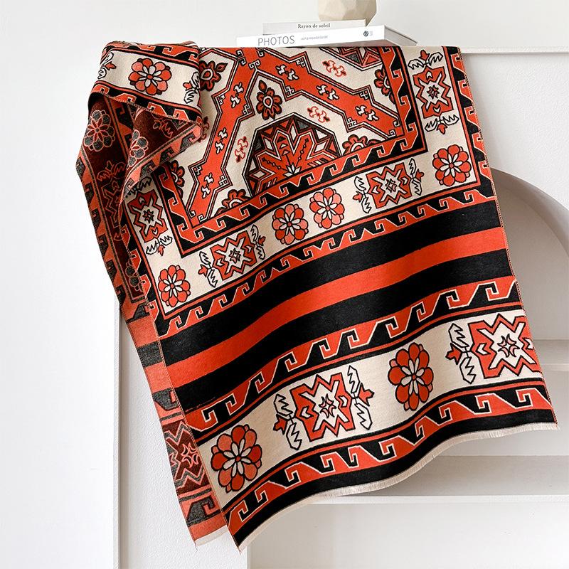 Literary And Retro Style Contrasting Colors, Double-Sided Imitation Cashmere Scarf, Winter High-End Warm Shawl