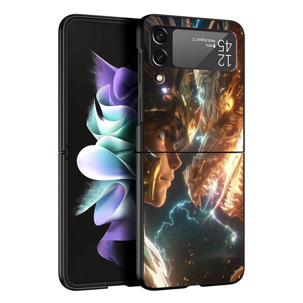 Saint Seiya Cool Black Phone Case For Samsung ZFlip7 ZFlip6 ZFlip5 ZFlip4 ZFlip3 5G Hard Protective Galaxy Z Flip 3 4 5 6 7 Cove