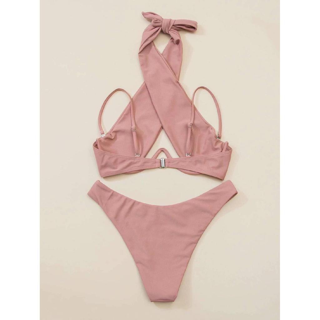 New Cross Halter Push Up Bikini Women Underwire Swimsuit Sexy Two Piece Swimwear Summer Beach Bathing Suit Bikini Set