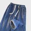 Men's Casual Elastic Waist Straight-Leg Drawstring Jeans - Large Size, Loose Fit