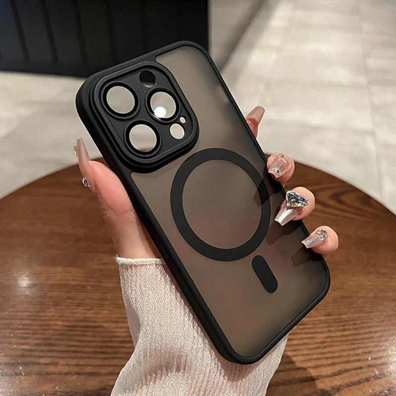 Luxury Strong Magnetic Wireless Charge Case For IPhone 14 13 12 15 Pro Max Plus Matte Frosting Magsafe Full Lens Protector Cover