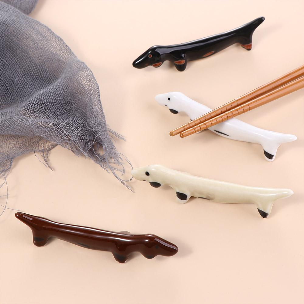 Ceramic Puppy Shaped Dachshund Chopstick Rest Tableware Rack Chopsticks Holder Dinnerware Stand