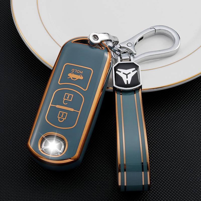 Чехол для ключа с золотой оправой для 2-кнопочных/3-кнопочных моделей Mazda CX-30, Atez, CX-4, CX-5, CX-8