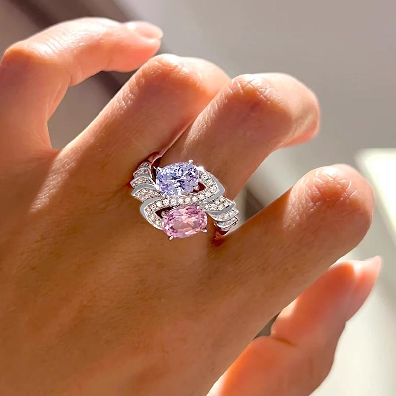 Xiaomi Huitan Novel Design Women Purple/Pink Cubic Zirconia Ring Silver Color Statement Party Gorgeous Wedding Elegant Finger Jewelry