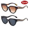 2pcs Fashion Cat Eye Sunglasses Women Snake Pattern Decoration Sun Glasses Punk  Gradient Shades Irregular Legs UV400 Eyewear
