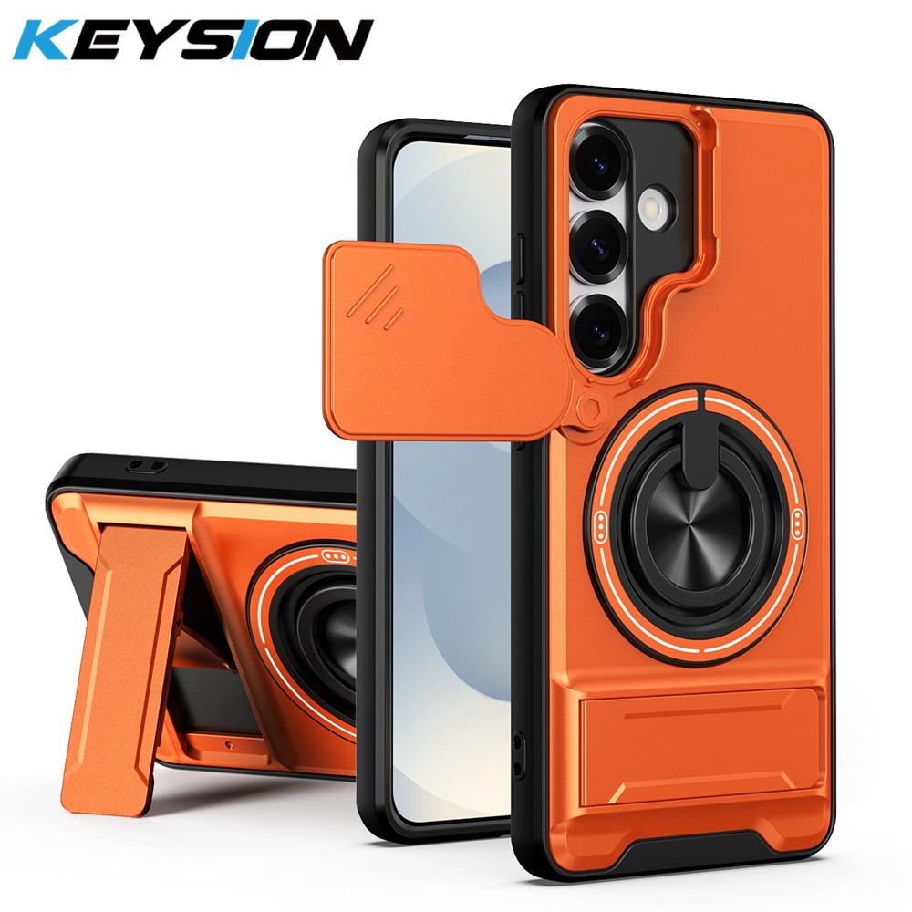 KEYSION Магнитный чехол для телефона для Samsung Galaxy S23 S24 Ultra S24+ S23 FE Защита камеры со сдвижной крышкой Вертикальная подставка Кольцо Ударопрочный чехол