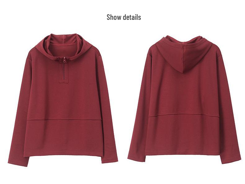 Trendy Hooded Sweatshirt for Middle-Aged Women - Spring/Autumn Patchwork Loose Fit, Plus Size, Long-Sleeve Top