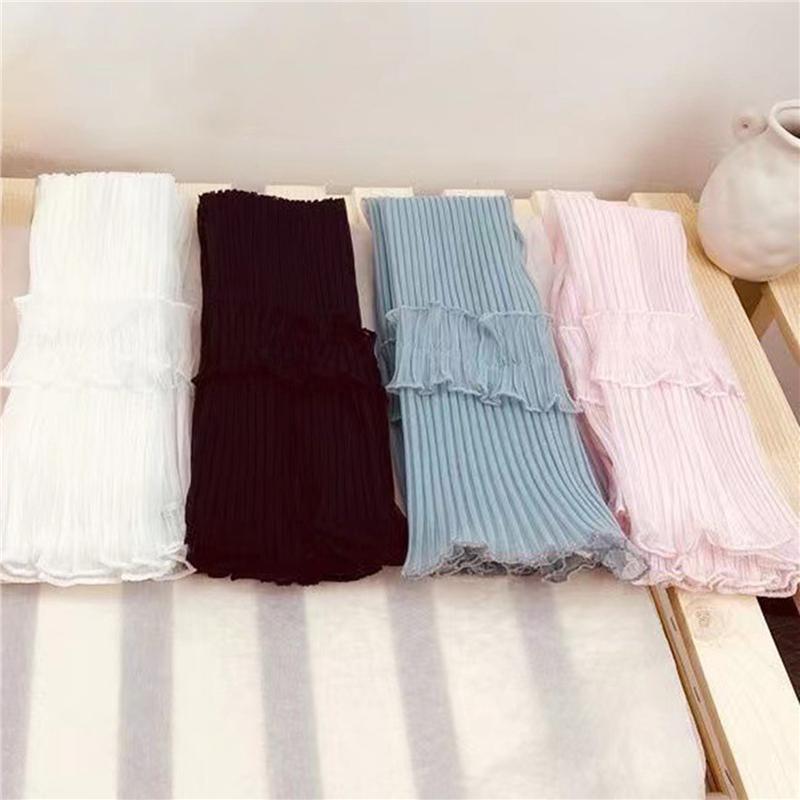 Women's Mesh Sheer Ruched Arm Sleeves Ruffle Hem Fingerless Gloves Costume Accessories Tulle Lace Sleeves