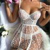 2 Pcs/Set Nightdress Underpants Set See-through Lace Floral Embroidery A-line Hem Thin Mesh Heart Applique Wired Bra Bedroom Honeymoon Sleepwear