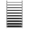 Shoe Rack with 10 Shelves Metal and Felt Fabric Black