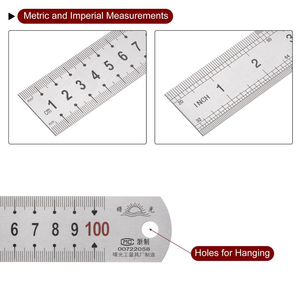 uxcell Линейка из нержавеющей стали, металлическая линейка с метрической шкалой, прямая линейка, измерительный инструмент, 1 шт., 1000x33x1,2 мм