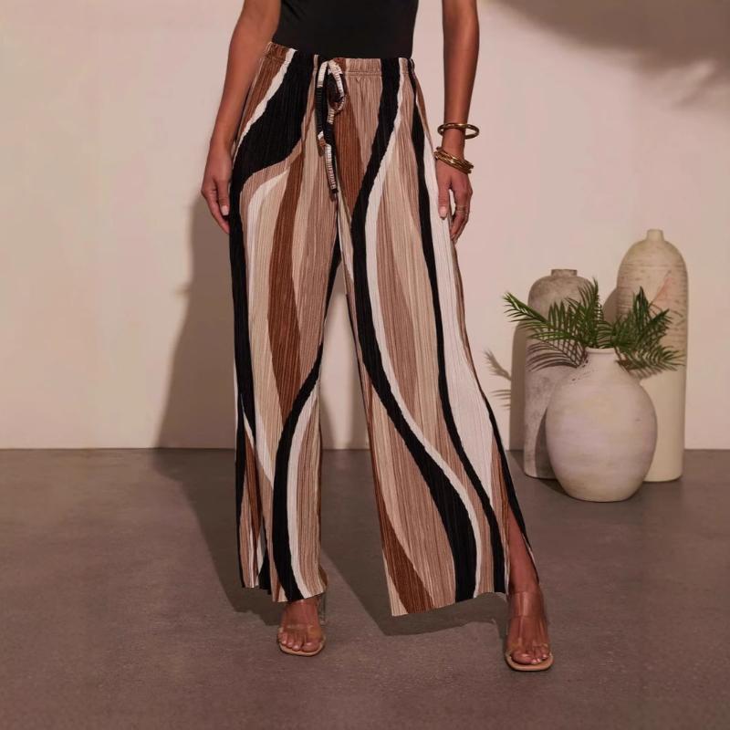 Women's High Waist Elastic Waist Abstract Print Pants Pleated Wide Leg Pants
