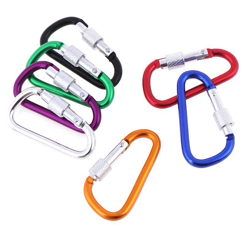 2Pcs Random Aluminum Carabiner D-Ring Key Chain Clip Outdoor Hook Buckle