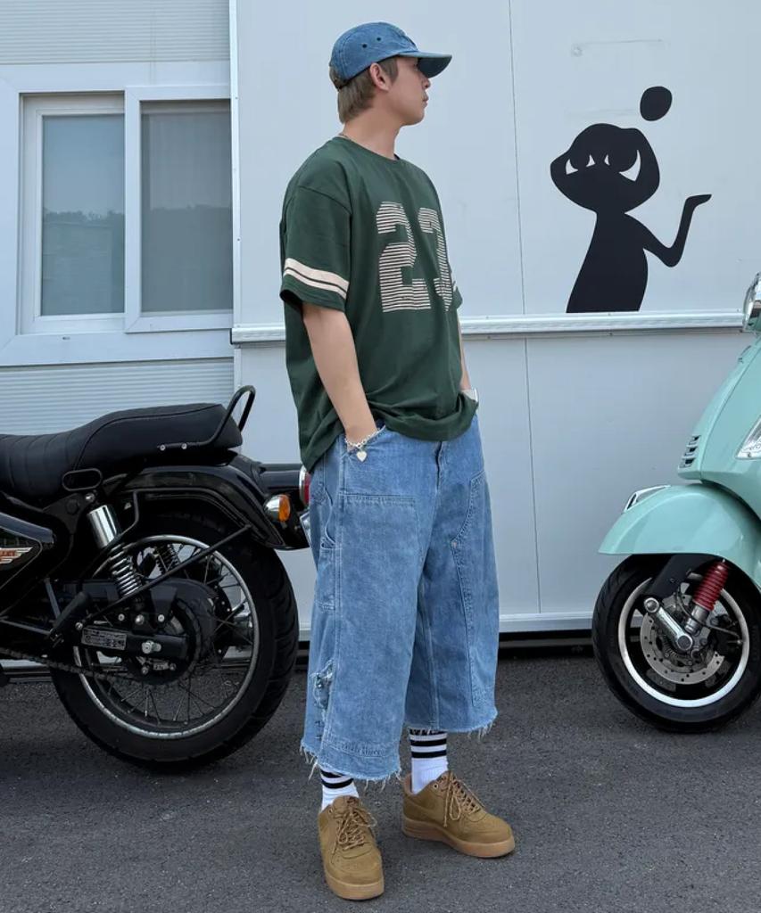 AGOD Oversized Vintage Rugby Short Sleeve T-Shirt [Deep Green]