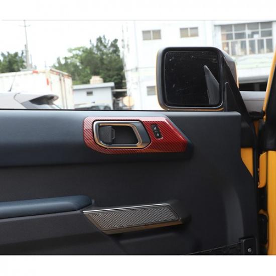 2PCS Interior Door Handle Decor Cover Trim for 21+ Ford Bronco Red Carbon Fiber