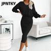JPNTKY Женские модные повседневные однотонные брючные костюмы с принтом с длинным рукавом