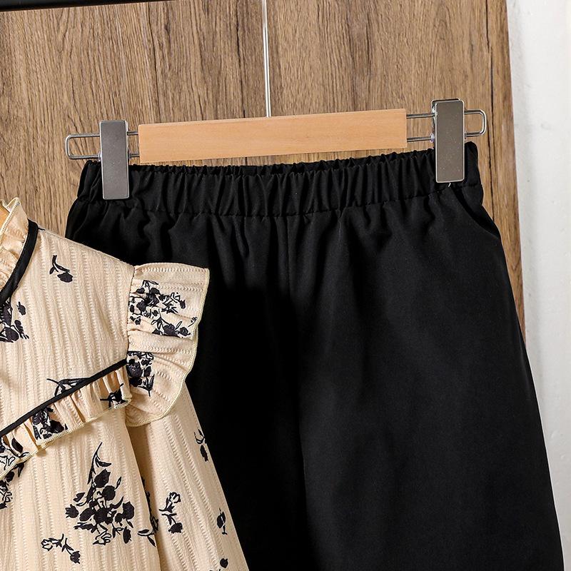 Комплект одежды для девочек Детская одежда Осень/Весна Новый стиль Мода Кружевной принт Рубашка с длинным рукавом + Брюки с широкими штанинами Двойка