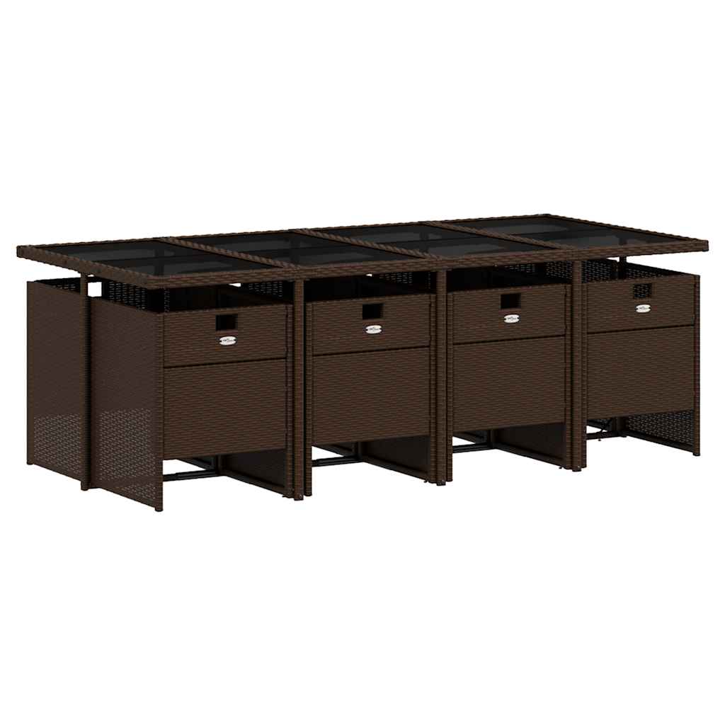 vidaXL 9-tlg. Garten-Essgruppe mit Kissen Braun Poly Rattan