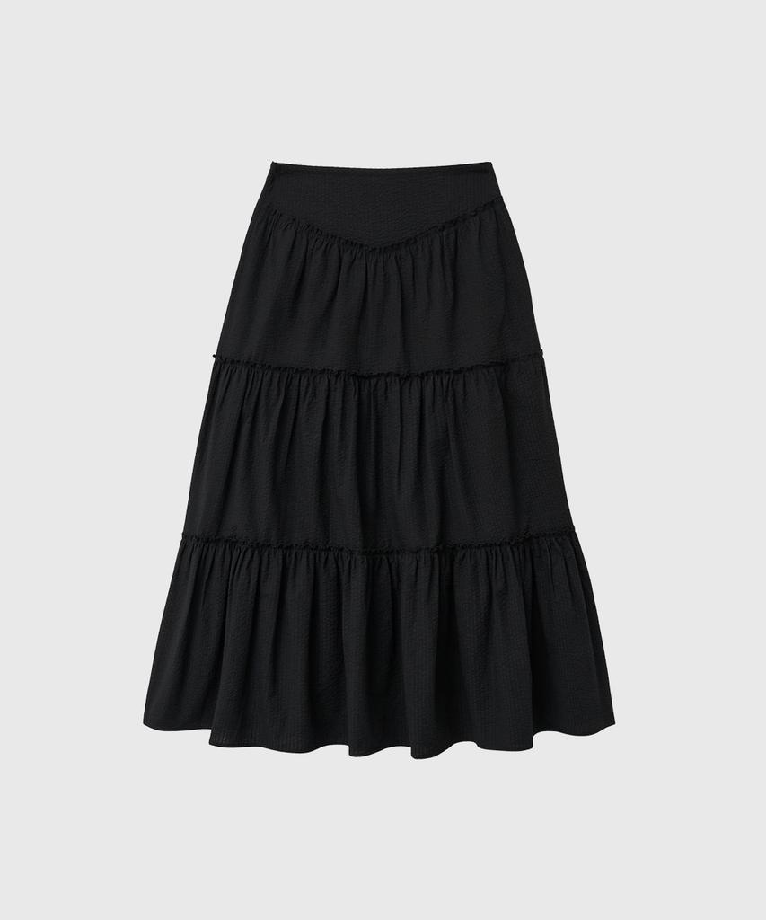 General Idea Shirred Tiered Long Skirt [Black] / Gf2Lsk511