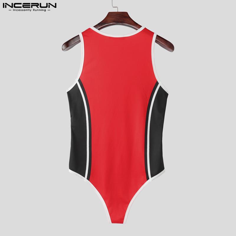 INCERUN Мужские боди без рукавов со швами и принтом букв, облегающие комбинезоны, нижнее белье