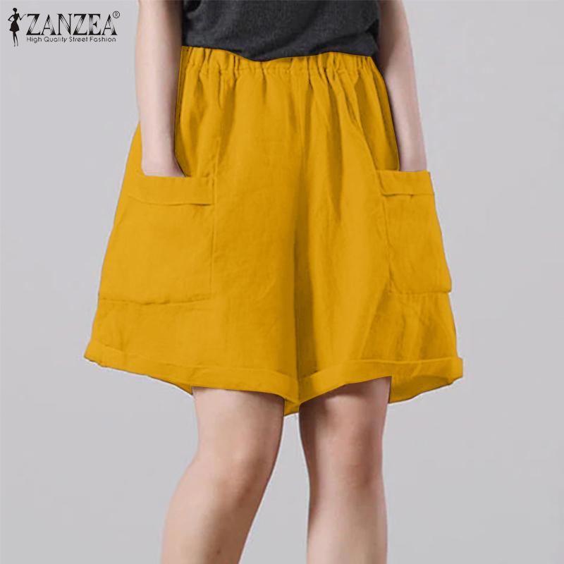 ZANZEA Женские повседневные свободные шорты А-силуэта с эластичной резинкой на талии
