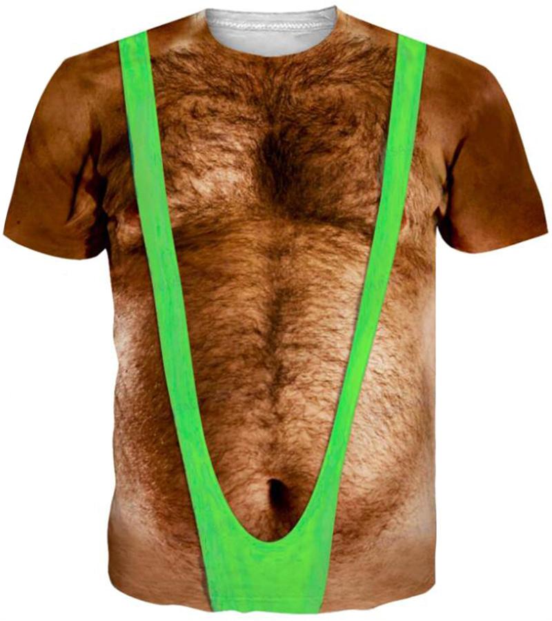 Men's Funny Hairy Chest Graphic T-shirts Fake Muscle Abs 3D Print Short Sleeve T-shirts Spring Summer Cosplay Costume Tops