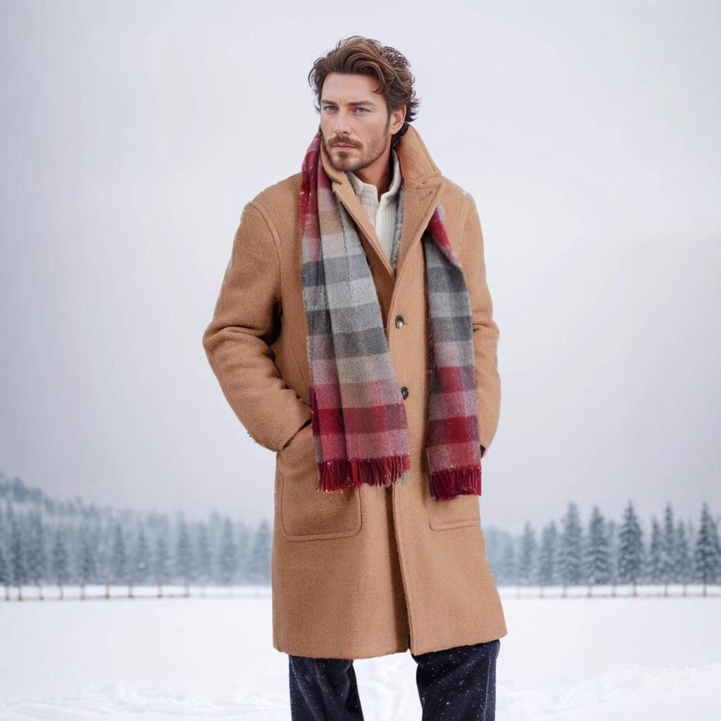 В наличии: Мужское ретро однобортное длинное шерстяное пальто - Коллекция Осень/Зима