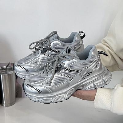 Женская повседневная обувь, летние брендовые дизайнерские кроссовки на танкетке серебристого цвета, кроссовки на платформе, женская обувь для ходьбы на открытом воздухе, вулканизированная обувь