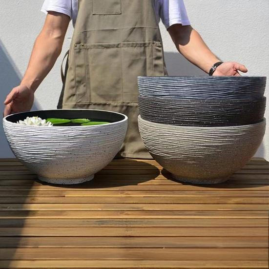 Plant Pot with Drainage, Resin Planter for Indoor Outdoor Plants, Medium Flower Pots for Patio, Balcony Garden Decor