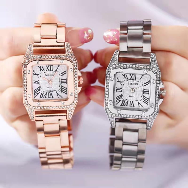 Fashion Square Watches Women Crystal Gold Watches Luxury Stainless Steel Quartz Wristwatches Clock